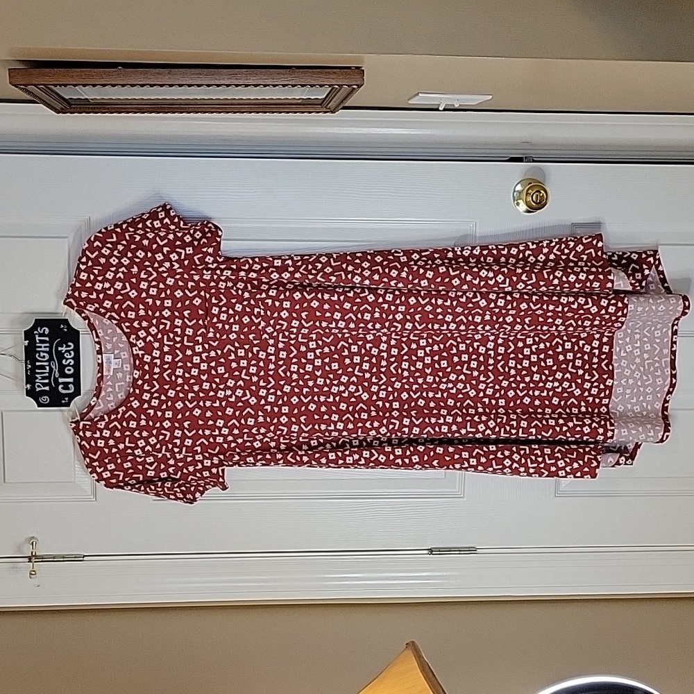 LuLaRoe Medium Carly Tunic Dress Burnt Orange Ivory Tribal Pattern